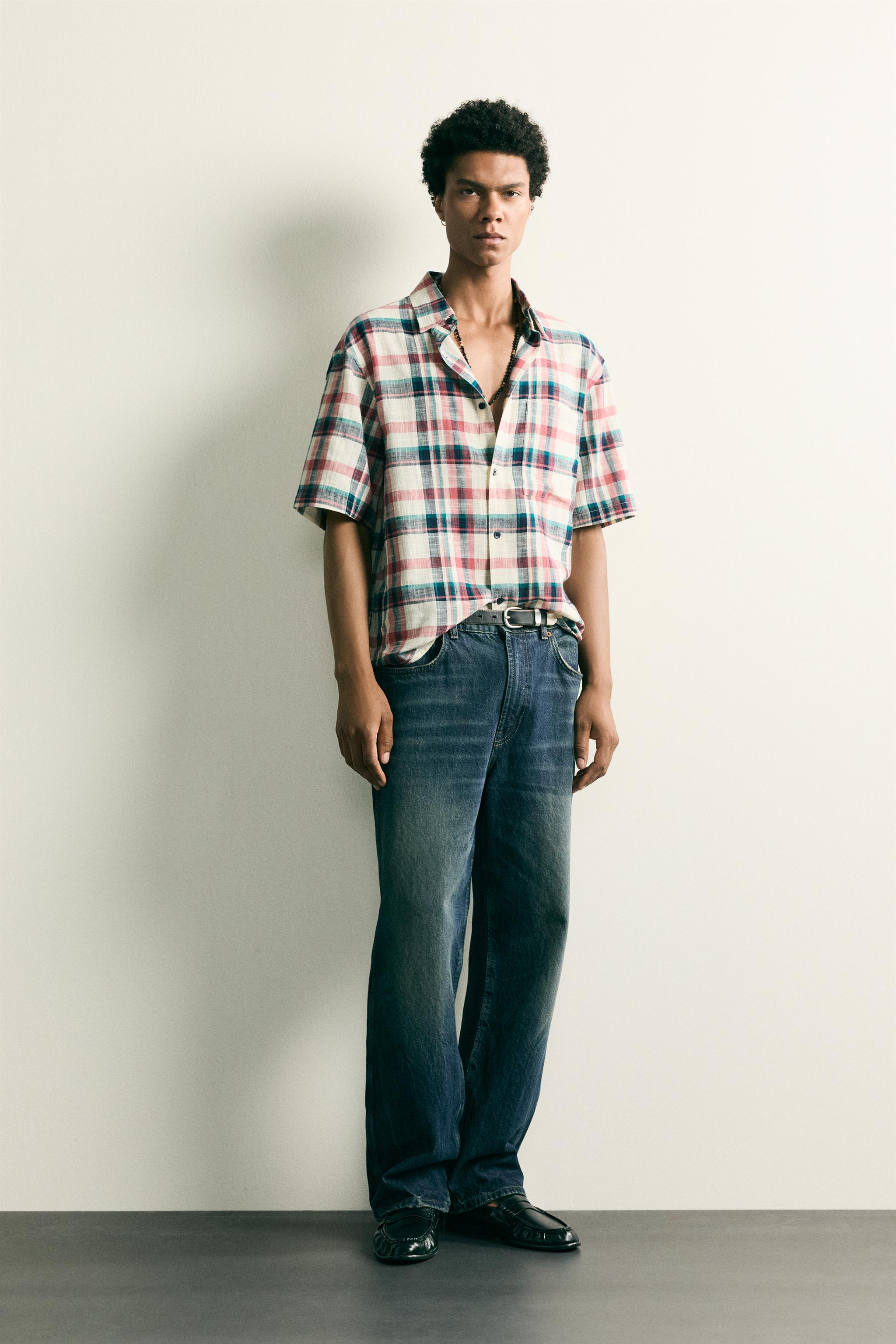 RELAXED FIT TEXTURED PLAID SHIRT